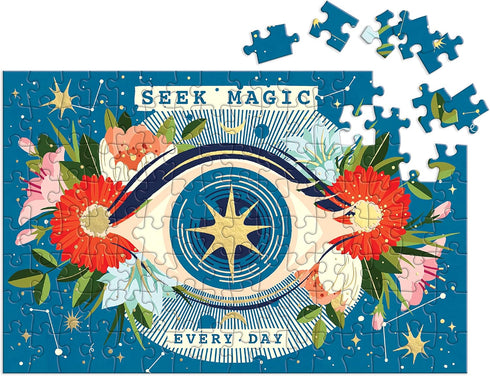 Galison Seek Magic Every Day 128 Piece Matchbox Puzzle - 128 Piece Jigsaw Puzzle Highlighting The Cosmic Art of EurekartStudio, Giftable Foil Stam...
