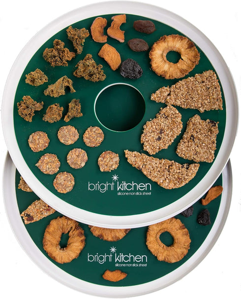 2 Silicone Dehydrator Sheets NON-Toxic for Nesco Round Dehydrators Fruit Roll Up Fruit Leather Circle ReUsable Flexible Non Stick - 2 FLAT Sheets...