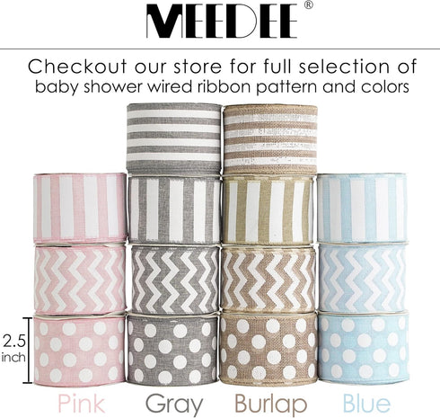 MEEDEE Grey Ribbon with Polka Dots Grey Burlap Ribbon 2.5 Inch Grey and White Ribbon Gray Wired Ribbon for Baby Shower Wreath Farmhouse Decor Door...