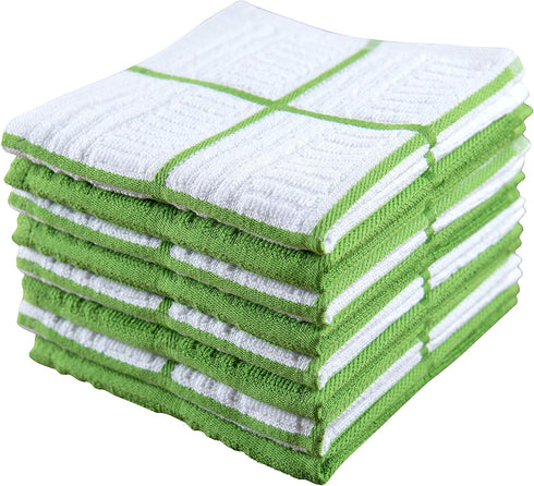 Sticky Toffee Cotton Dishcloths Set of 8, Green and White, 12 x 12 in, Absorbent Reusable Tea Towels and Cleaning Cloths, Oeko-Tex Cotton...