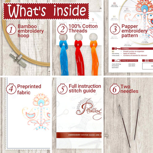 Povitrulya Embroidery Kit for Beginners 'Birds' - Fun Starter Kit for Hand Embroidery...