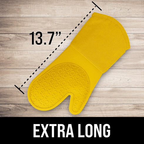 BPA-Free Soft Silicone Oven Mitts - Ultra Heat Resistant Oven Mitts with Thick Cotton Liner - Long Slip Resistant Pot Holders, Flexible Oven Glove...