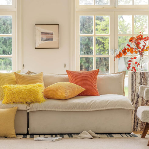 Home Brilliant Yellow Throw Pillow Covers 18x18 Set of 2 Super Soft Couch Pillow Covers Decorative Striped Corduroy Mustard Throw Pillows for Couc...
