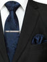 Mens Solid Color Paisley Necktie and Pocket Square with Tie Clip Sets...