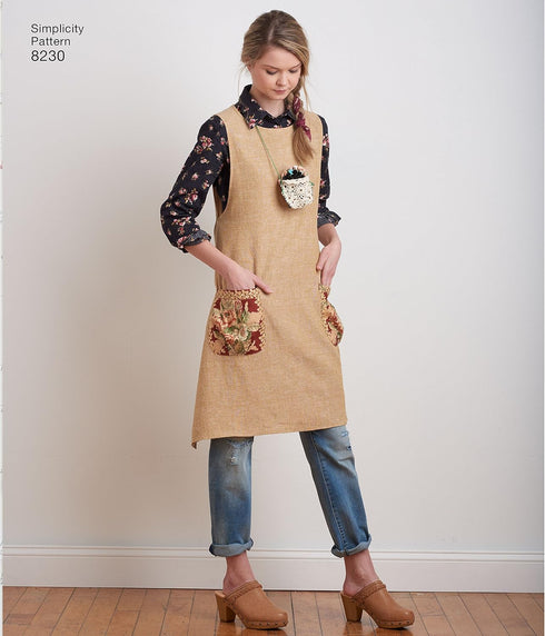 Simplicity 8230 Women's Reversible Apron Dress Sewing Pattern, 2 Styles, Sizes XS-XL...