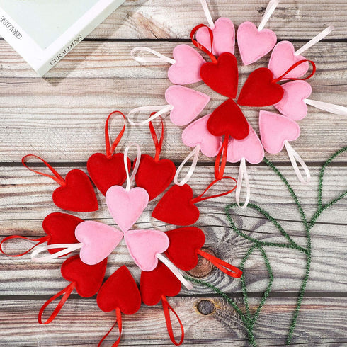 24 Pack Felt Heart Ornaments - Pink & Red Christmas & Valentine's Hanging Decorations...