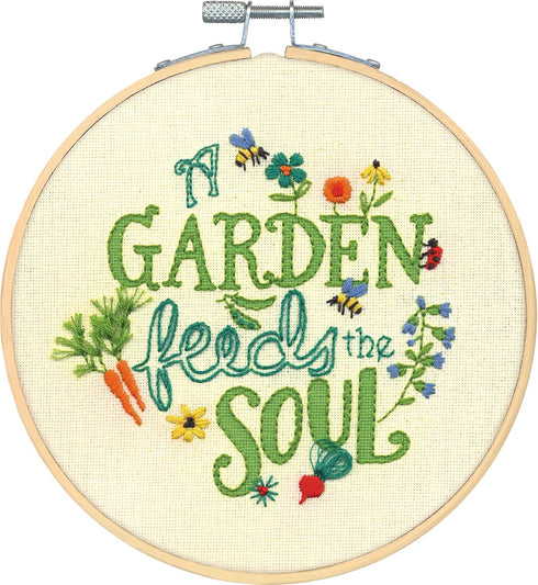 DIMENSIONS Garden Verse Needlepoint Embroidery Kit with Pattern and Bamboo Hoop, Finished Project 6" Diameter, Multicolor 6 Piece......