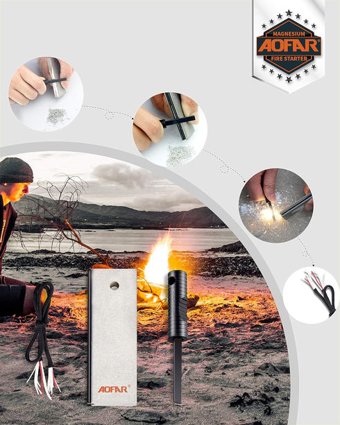 AOFAR Magnesium Fire Starter AF-374 (2-Pack) Waterproof Fire Steel Pouch for Camping, Hiking, Hunting, Backpacking,Outdoor Survival fire Striker k...