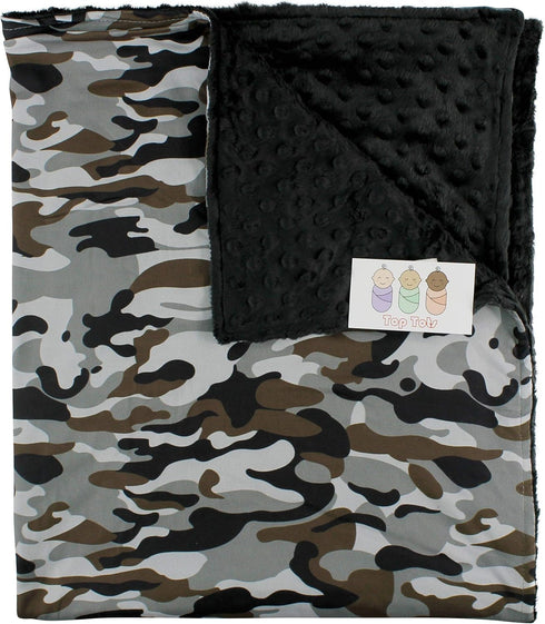 Top Tots Baby Blanket - Minky, Gray, Brown and Black Camouflage...