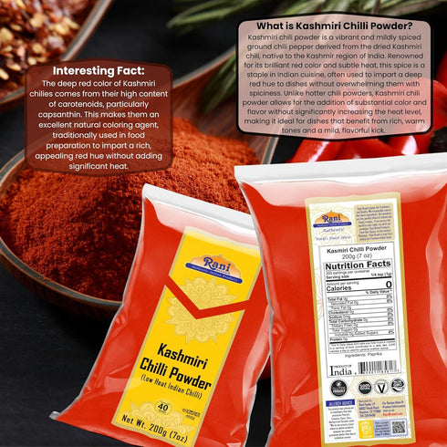 Rani Kashmiri Chilli Powder (Deggi Mirch, Low Heat) Ground Indian Spice 7oz (200g) ~ All Natural, Salt-Free | Vegan | No Colors | Gluten Friendly ...