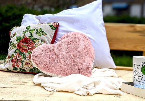 Tache Pink Heart Shaped Pillow - Faux Fur White Fleece Valentine's Romantic Super Soft Stuffed Light Blush Dusty Rose Furry Pillow 16x14 Pink Hear...