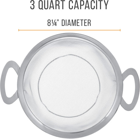 U.S. Kitchen Supply Stainless Steel Colander Strainer Basket - 3-Quart Colander with Resting Feet & Handles - Wide Rim Sieve, Stainless Steel Stra...