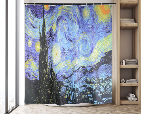 Van Gogh Starry Night Shower Curtain Polyester Fabric Shower Curtain Bathroom Sets Decor with Hooks 72 X 72 Inches...