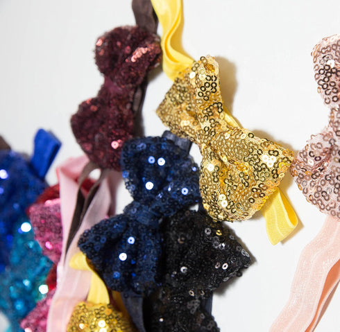 CÉLLOT 15pcs Baby Girl Headbands Sparkly Glitter Sequins 4" Big Hair Bows Ribbon Soft Stretchy Hair Bands for Infant Newborn and Toddlers...