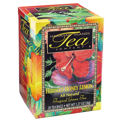 Hawaiian Islands Tea Company Hibiscus Honey Lemon Tropical Green Tea, All Natural - 20 Teabags (1 Box)...