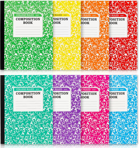 feela Composition Notebook, 8 Pack 8 Pastel Colors College Ruled Composition Books Bulk, Marble Cover Notepad Lined Cute Journal Notebooks for Sch...