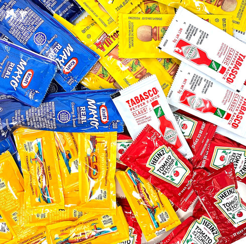Crait Individual Condiment Packets Variety Pack of 50 Hot Sauce Packets with Mayo Packets, Ketchup Packets and Yellow Mustard Packets Single Serve...