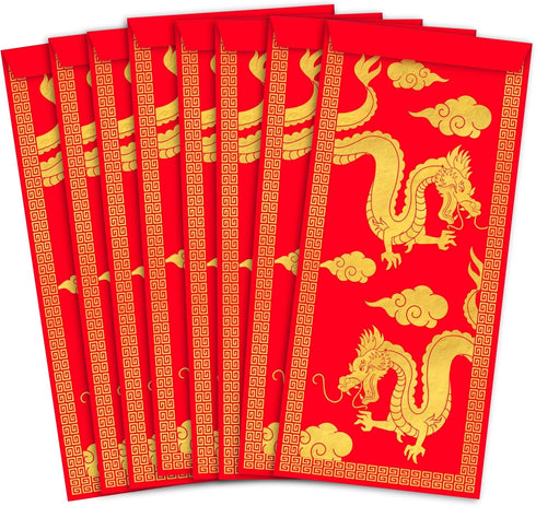 Amscan Vibrant Red Chinese New Year Money Envelope - 8" x 3.6" (Pack of 8) - Premium Paper, Ideal for Gifting, Elegant Design - Perfect Tradition ...