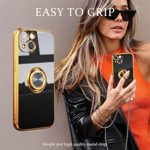 IDweel for iPhone 13 Case with 360°Ring Holder Stand Magnetic Kickstand,Lightweight Slim Fit Plated Rose Gold Edge Soft TPU Bumper Camera Protecti...