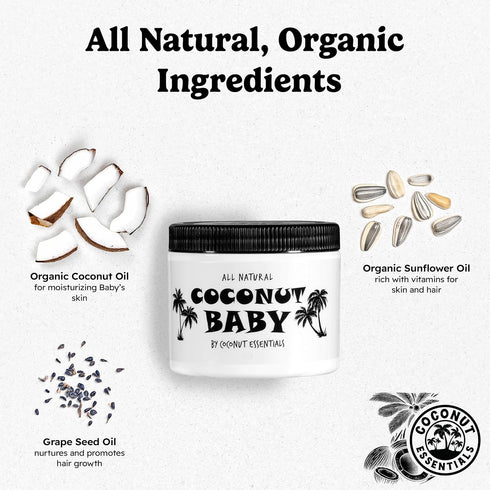 Coconut Essentials Coconut Baby Oil - Natural & Organic Moisturizer, Hair Oil for Cradle Cap Treatment, Newborn Sensitive Skin, Eczema & Psoriasis...