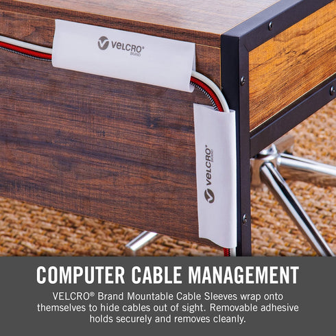 VELCRO Brand Cable Sleeves. Organize Messy Wires on Desk, Behind TV or Game Console. 16-Inch (2x8in) White. Removable Adhesive Mounts to Smooth Su...
