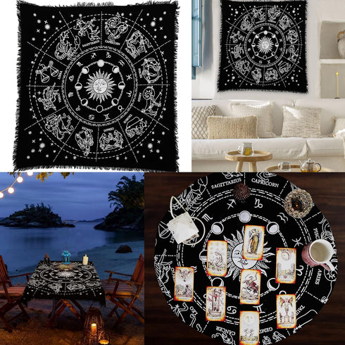 Indian Consigners Altar Cloth Zodiac Witchcraft Alter Tarot Spread Top Cloth Wiccan Square Spiritual 36 by 36 Sacred Cloth Galaxy (Zodiac Silver)...