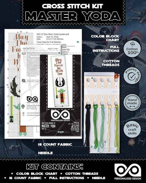 Personalized.Design Counted Cross Stitch Kit “Star Wars: Master Yoda” - DIY Hand Embroidery Bookmark...