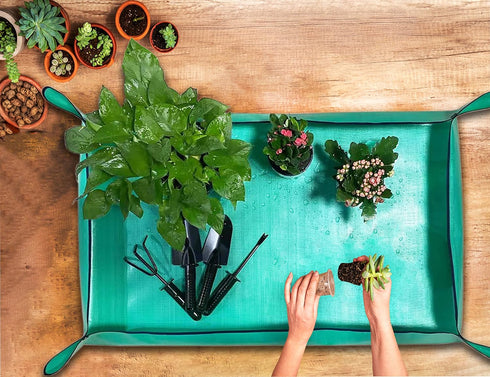 2 PCS Plant Repotting Mat for Indoor Plants, 43" X 29" Thickened Foldable Waterproof Plant Potting Tray and Mess Control, Portable Potting Mat Gar...