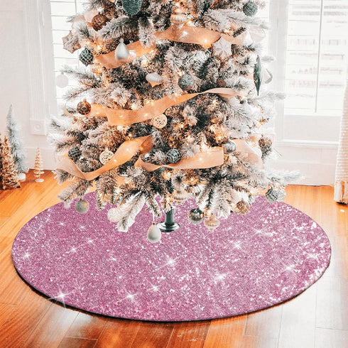 Pink Christmas Tree Skirt, 48 inch Large Sequin Xmas Tree Ornaments, Double Layers Glitter Tree Mat Fall Thanksgiving Day Christmas Decorations fo...