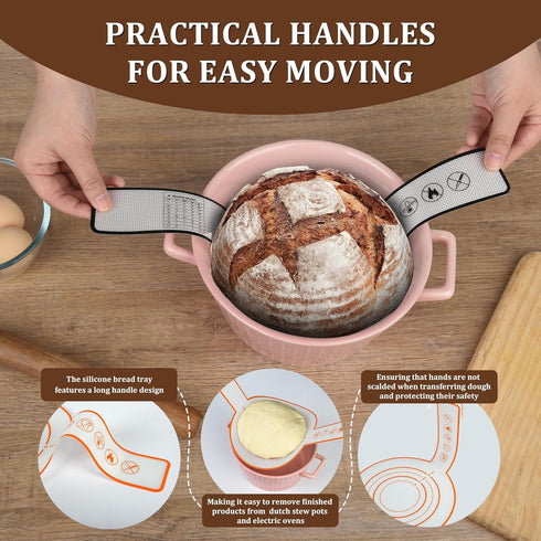 2 Pcs Silicone Bread Sling for Dutch Oven ?0.7mm Non-stick & Easy to Clean Reusable Silicone Baking Mat With Long Handles?Heat Resistant sourdough...