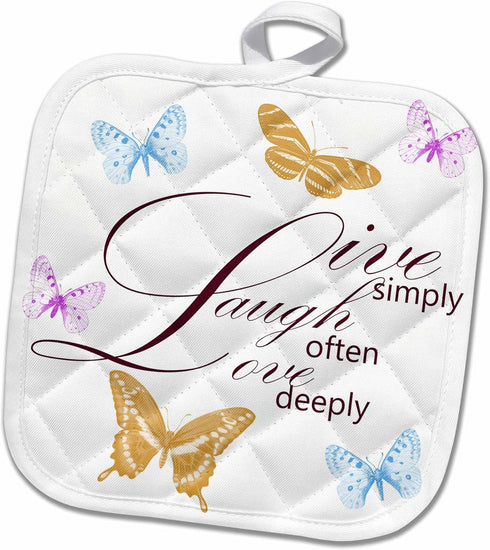 3D Rose Live-Laugh-Love with Pretty Butterflies Pot Holder, 8" x 8"...