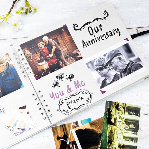 Bstorify Square Scrapbook Photo Albums 50 Pages (28 x 22 cm) White Thick Paper, Hardcover, Metal Corners, Ribbon Closure - Ideal for Your Scrapboo...