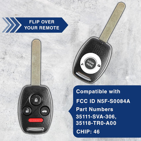KeylessOption Key Fob Replacement for 2006 2007 2008 2009 2010 2011 2012 2013 Honda Civic EX Acura MDX Keyless Entry Remote Control, 4-Button N5F-...