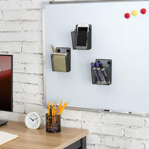 MyGift Black Metal Mesh Magnetic Office Supplies Pen Pencil and Marker Holder, Whiteboard Accesories Storage Basket, School Locker Organizer Acces...