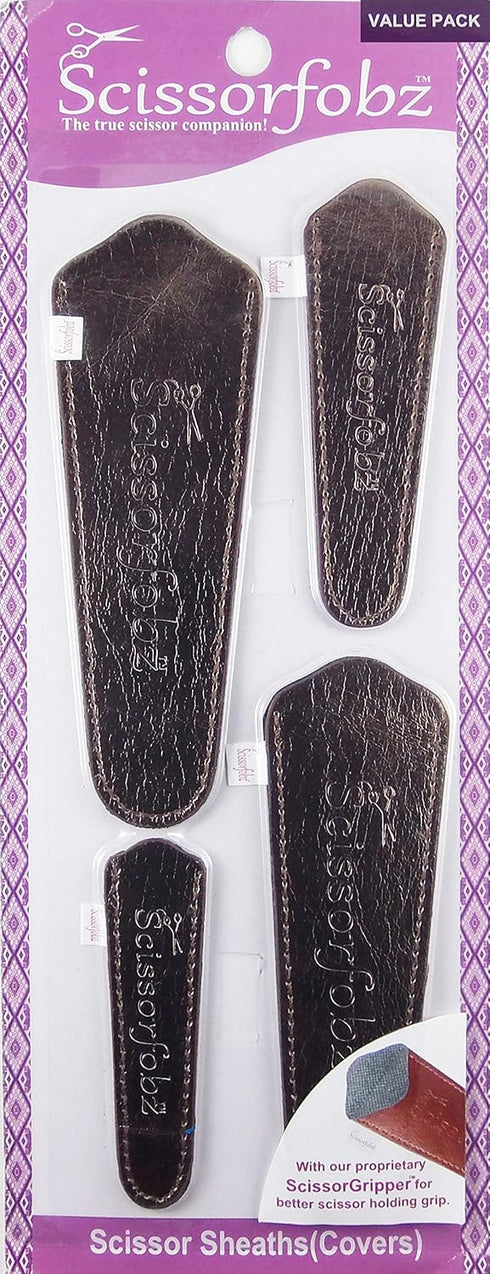 Scissors sheaths by SCISSORFOBZ with ScissorGripper -VALUE PACK-4 sizes- Designer Scissor Covers Holders for embroidery sewing quilting - Quilters...
