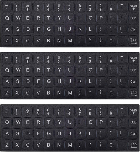 3PCS Universal English Keyboard Letter Stickers, Replacement English Keyboard Stickers with Black Background and White Lettering for PC Computer L...