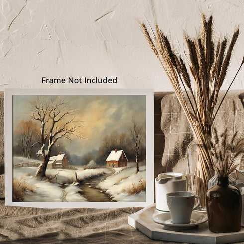 Posterizer 1 pcs-snowy winter nature scene in oil painting style-1-Landscape & Nature Art-GIft for Men Women Teens-Living Room Bedroom Decor- unfr...
