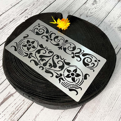 Aleks Melnyk No.355 Metal Stencil, Swirls, Ornaments, Flowers Vine, Patterns, Border, Small Stencil, 1 PC, Template for Wood Burning, Engraving, C...