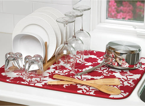 The Original 425201 Floral Dish Drying Mat, Red...