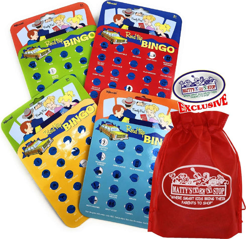 Toysmith Road Trip Bingo Cards Red, Blue, Green & Orange Gift Set Travel Bundle with Bonus Matty's Toy Stop Storage Bag - 4 Pack...