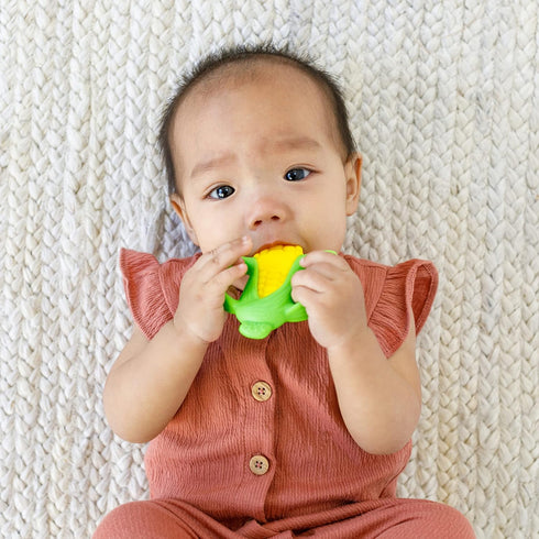 Infantino Lil' Nibbles Textured Silicone Teether - Sensory Exploration and Teething Relief with Easy to Hold Handles, Corn...