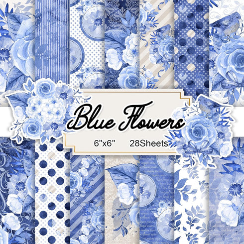 28 Sheets Scrapbook Paper, 6"X6" Inch Floral Scrapbook Paper 160gsm Cardmaking Craft Paper Pack Decorative Paper for Card Making (Blue Flowers)...
