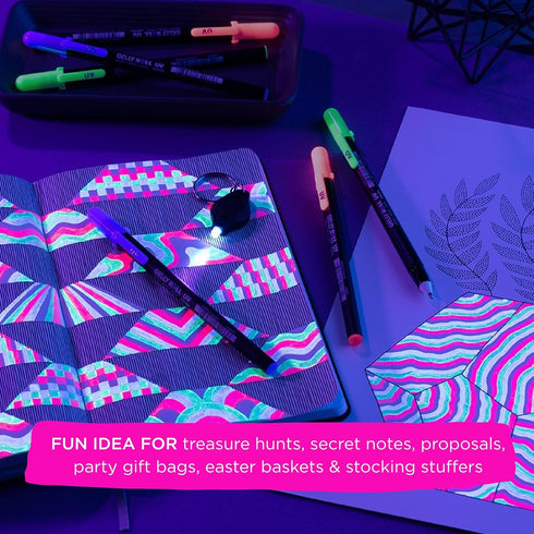 SAKURA Gelly Roll UV Pen - UV Gel Ink Pen - Invisible Ink Pen - With UV Keychain Flashlight - Bold Ink Pen for Art or Drawing - Red, Green & Blue ...