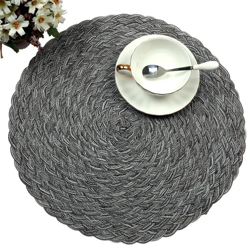 Topotdor Round Placemats Heat-Resistant Stain Resistant Anti-Skid Washable Polyproplene Table Mats Placemats (Braided-Gray, Set of 4)...