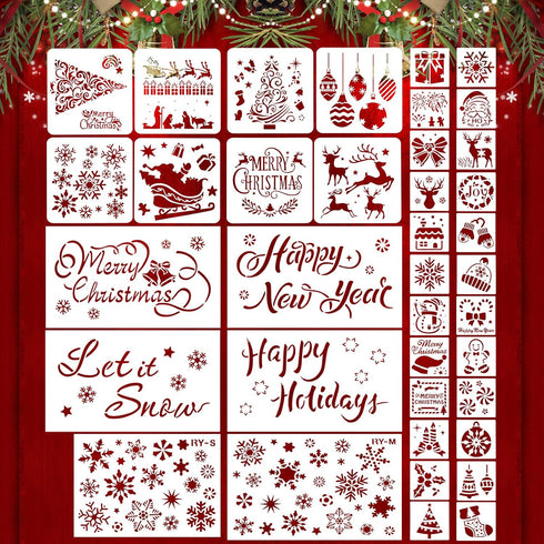 38 Pieces Christmas Stencils Template Christmas Painting Stencils Reusable Christmas Snowflake Stencil for Art Drawing Spraying Window Glass Door ...