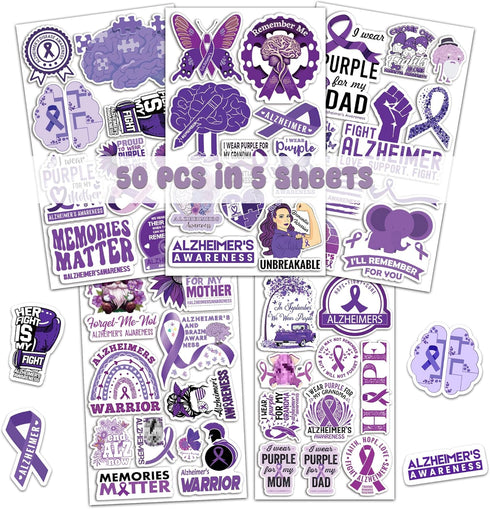 50 PCS Alzheimers Sticker Inspirational Vinyl Decals Waterproof Accessories Decorative Labels for Bicycle Laptop Bumper Truck Vehicle Bike Suitcas...