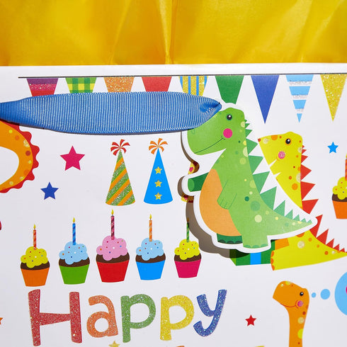 Bobobag 13" Large Gift Bag with Tissue Paper for kids Birthday gift bags (Dinosaur)...