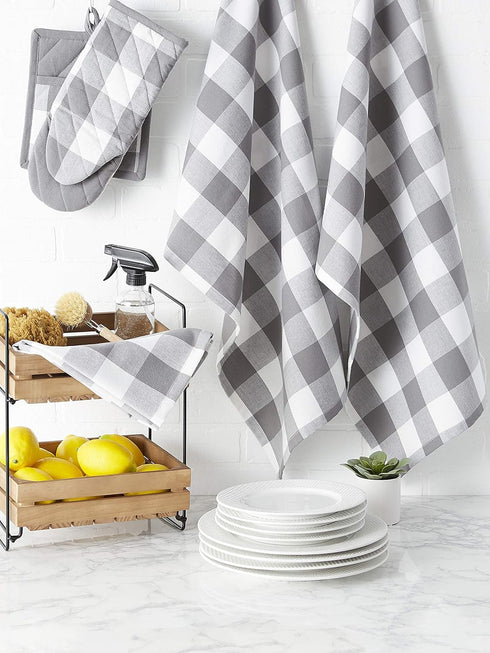DII Buffalo Check Kitchen Collection, Classic Farmhouse Kitchen Set, Oven Mitt, Gray & White, 2 Piece...