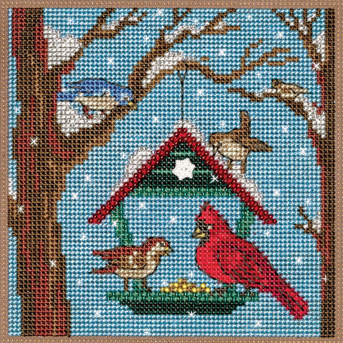 Mill Hill Bird Feeder Beaded Counted Cross Stitch Kit Buttons & Beads 2023 Winter Series MH142332, 5.25" x 5.25", Multi...