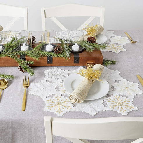 DII Embroidered Holiday Table Décor Collection Christmas Kitchen, Snowflakes Placemat Set, 13x19, Silver & Gold, 4 Piece...